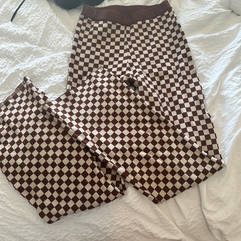 Flared checker print leggings pants